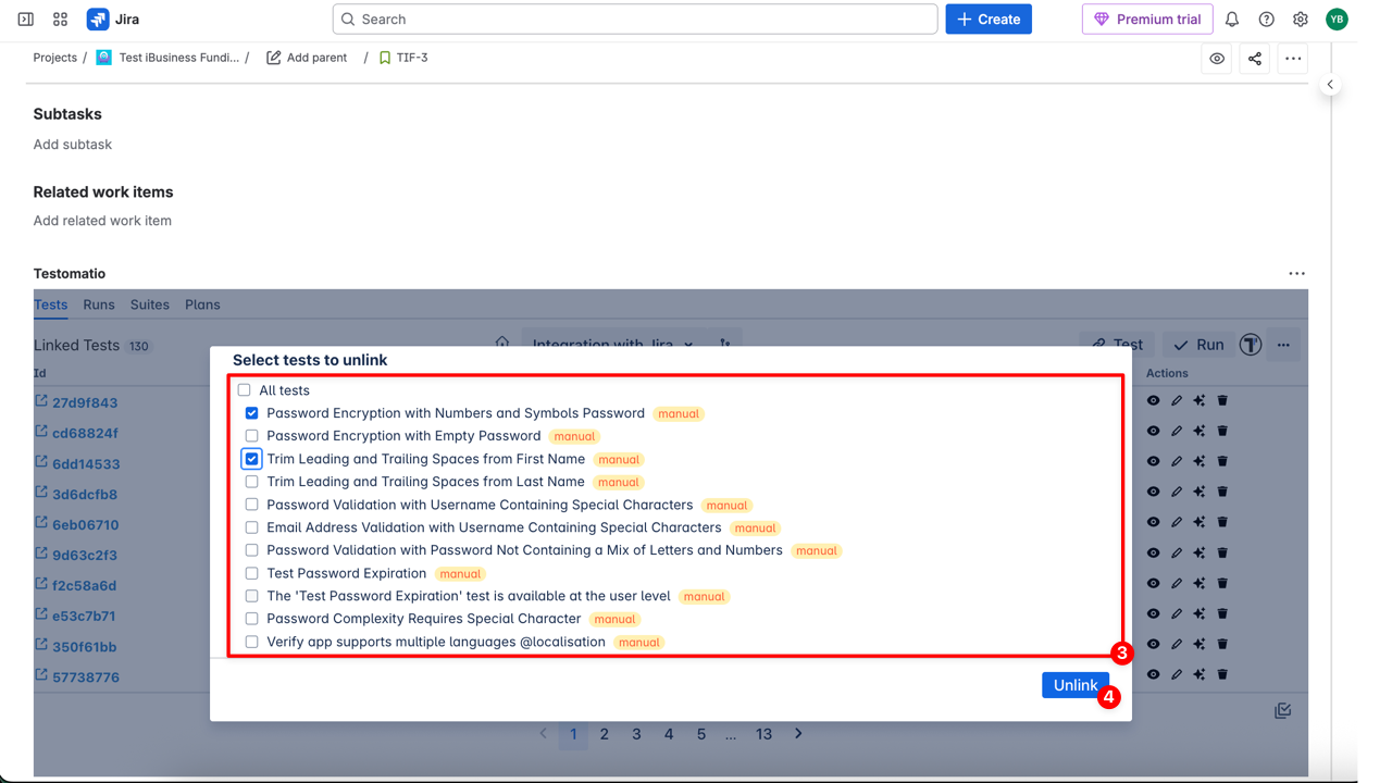 Unlink tests